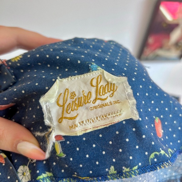 Vintage 1970s Leisure Lady Prairie Cotton Apron Mushroom Dress, Cottagecore - Picture 7 of 7